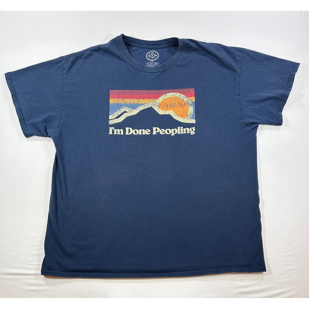 DOM Mens XL Navy Blue Im Done Peopling Graphic T-Shirt Mountain Sunset Cotton